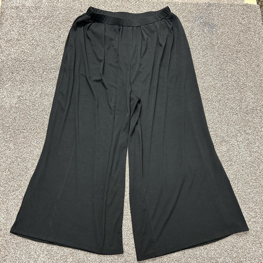 Cider Sweatpants Womens 1X Black Jersey Wide Leg Elastic Waist Pockets Stretch